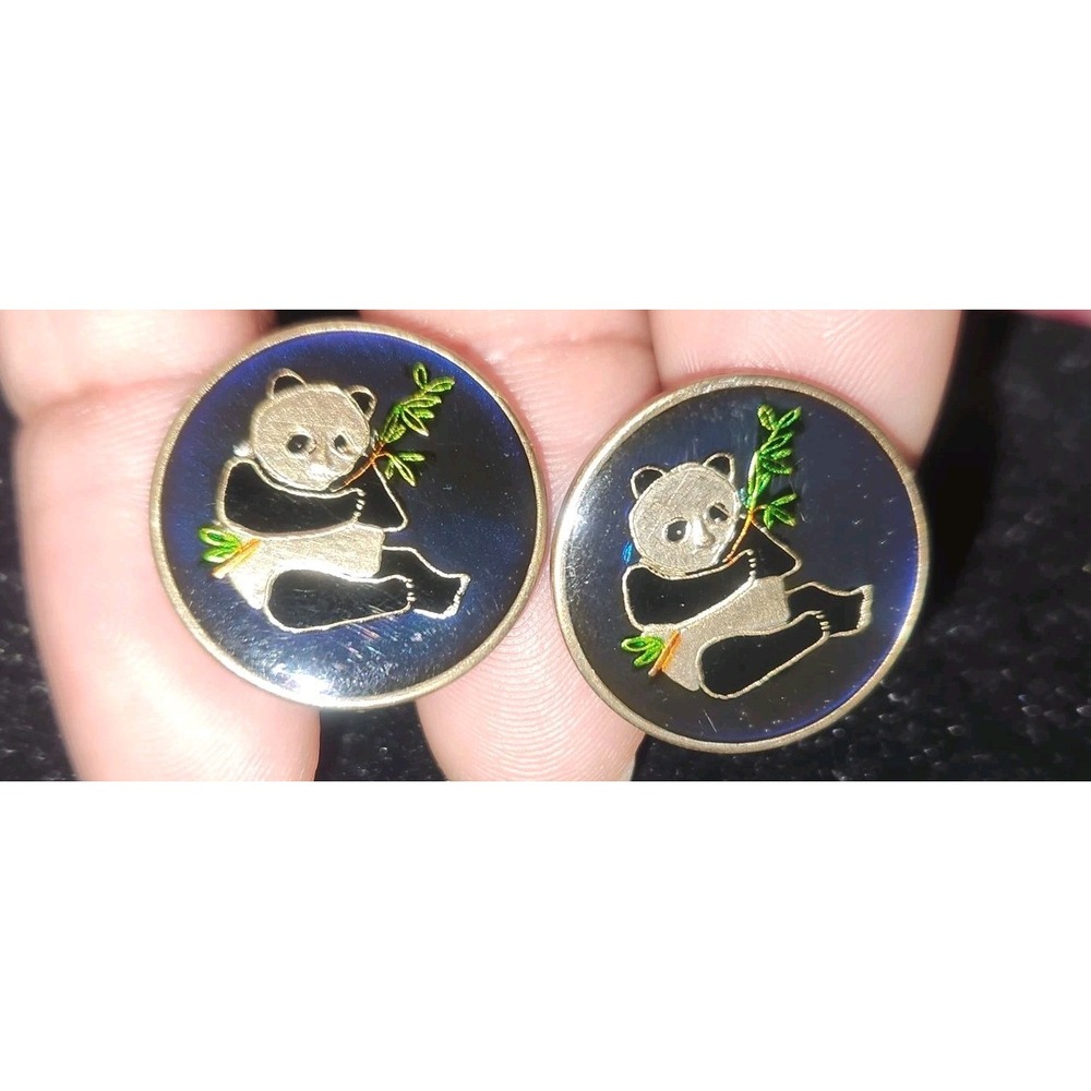 China  Panda‎ Coin Cufflinks Gold-tone Rare